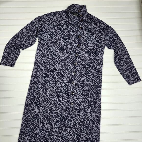 Ann Taylor Women's Blue Animal Print‎ Shirt Dress Off-Centered Buttons Size 8 - Picture 1 of 5